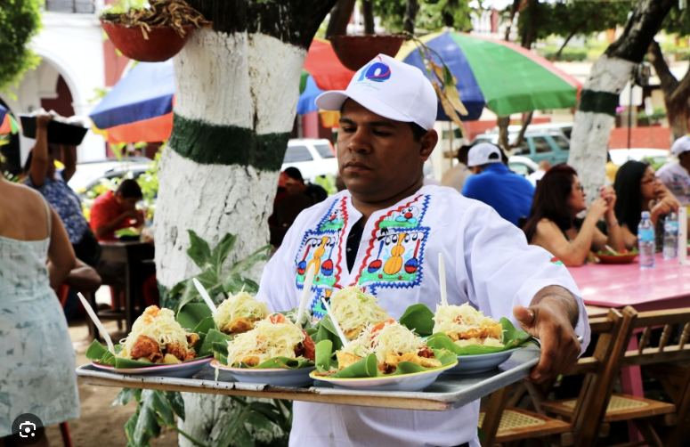 Brunch table with colorful food